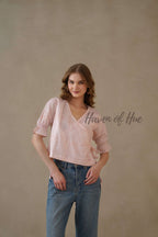 Women’s Orange Floral Block Print Cotton Tunic Top Relaxed Boho Shirt