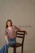 Organic Red Floral Cotton Wrap Top with Adjustable Tie Waist