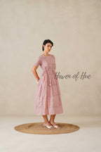 Blush Pink Floral Cotton Midi Dress - Boho Cottagecore Summer Dress