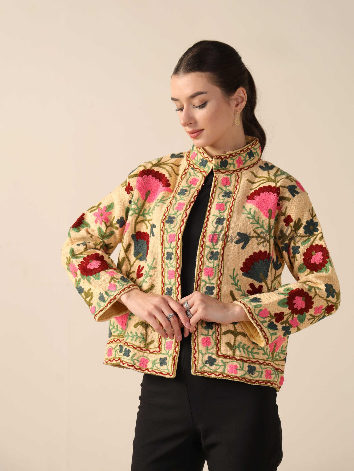 Boho Cotton Embroidered Women Jacket Suzani Floral Coat, Handmade Artisanal Winter Jacket