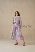 Pink Floral Cotton Midi Dress with Long Sleeves