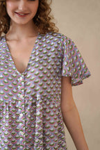 Purple Floral Maxi Dress Hand Block Print Cotton