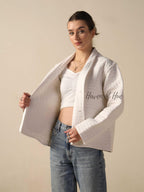 Women's Lightweight White Cotton Embroidered Casual Open Front Jacket