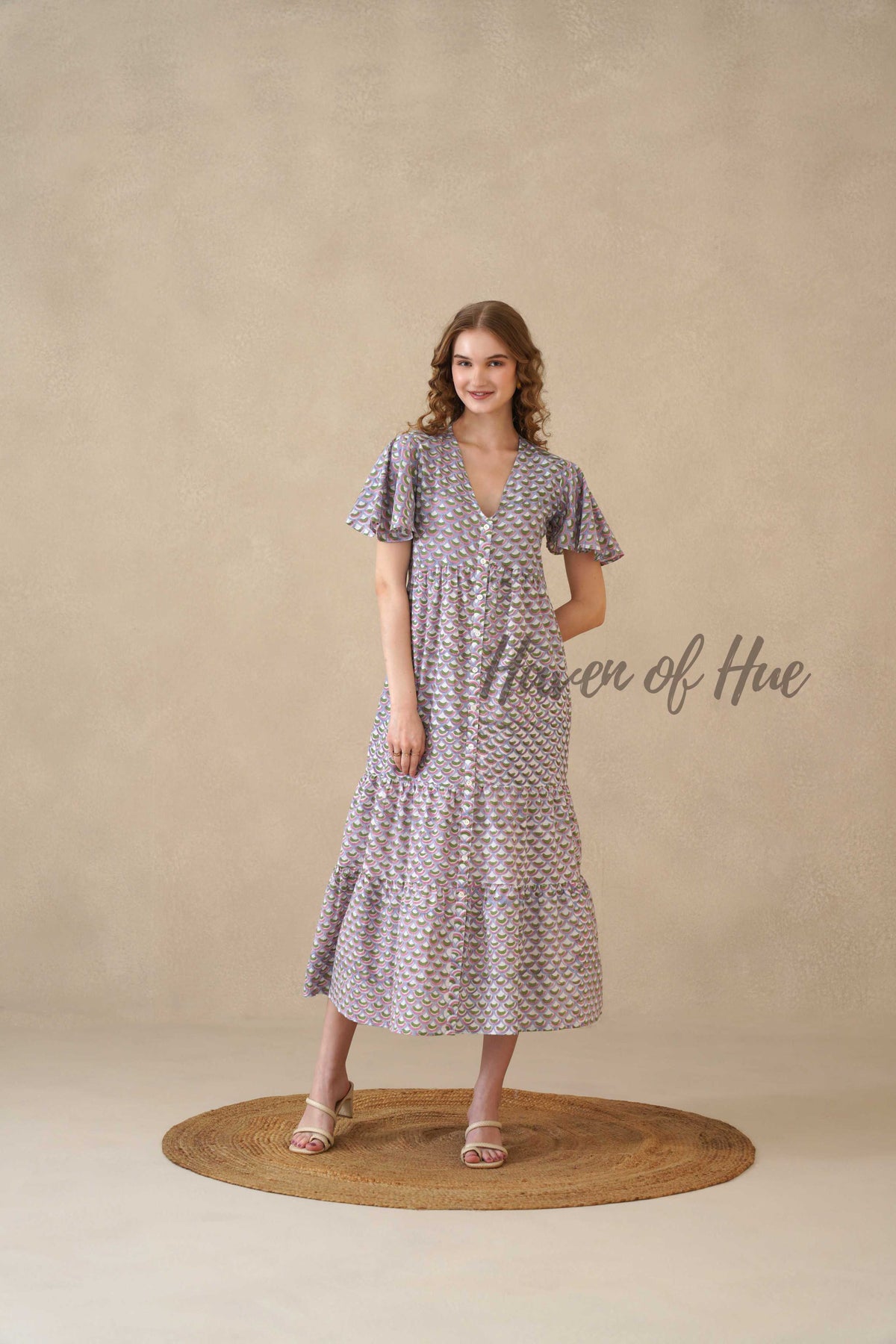 Purple Floral Maxi Dress Hand Block Print Cotton