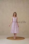 Purple Sleeveless Cotton Dress with Nautical Stripe Print