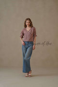 Organic Red Floral Cotton Wrap Top with Adjustable Tie Waist