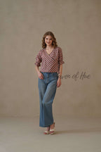 Organic Red Floral Cotton Wrap Top with Adjustable Tie Waist