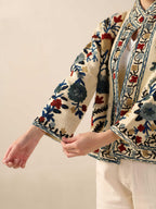 Suzani Embroidered Cotton Jacket Coat for Women Boho Handmade TNT Fabric Ethnic Winter Jacket