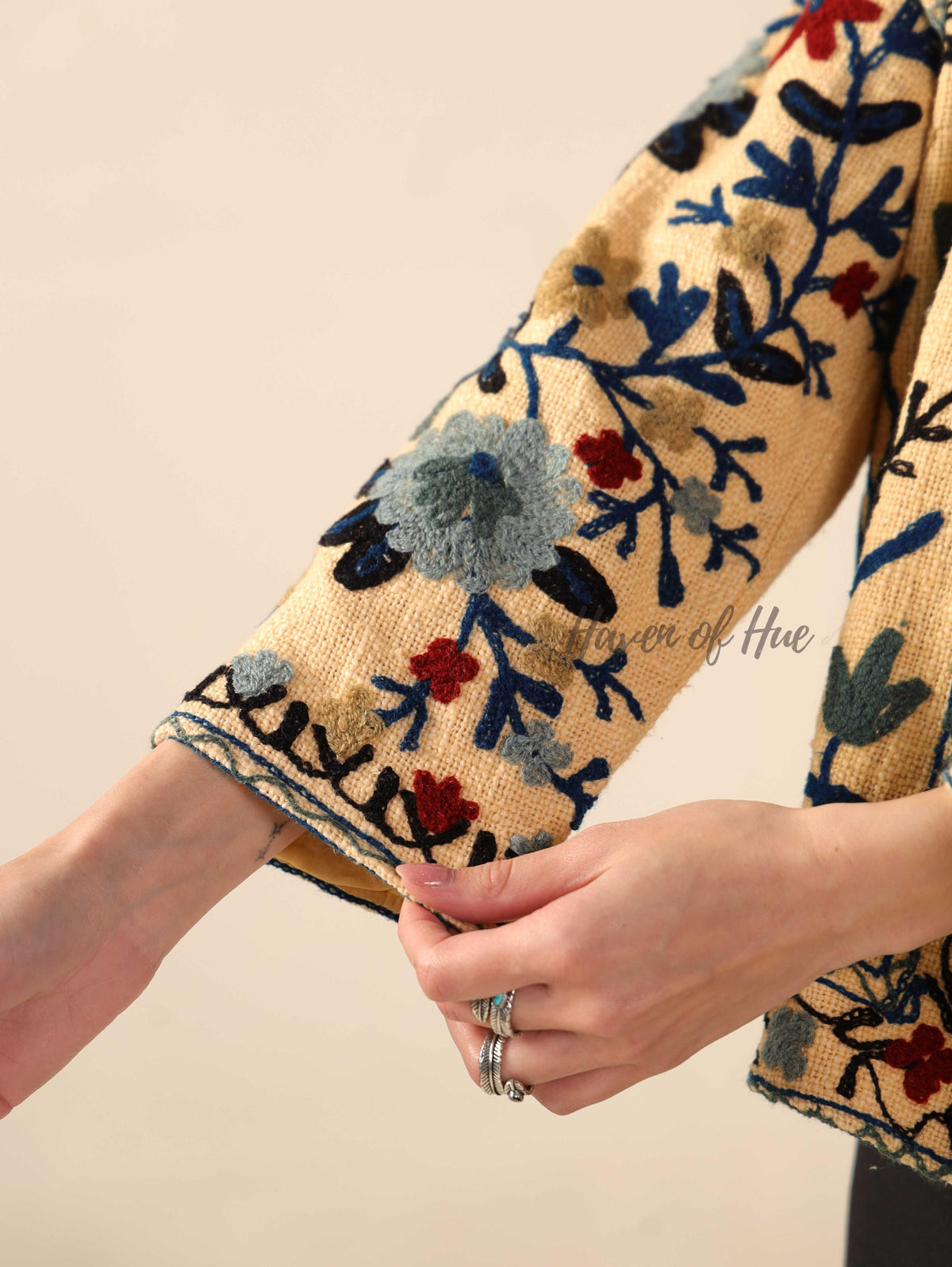 Women's Cotton Embroidered Jacket Lightweight Boho Casual Open Front Outerwear