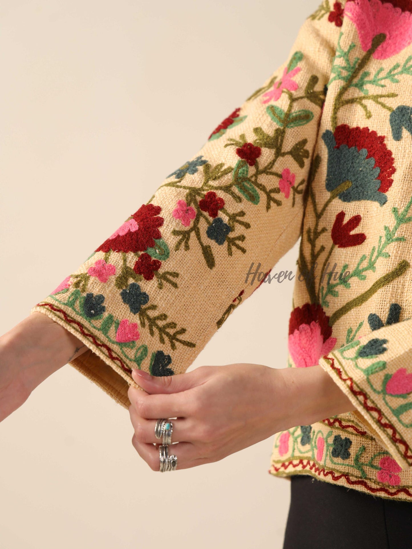 Boho Cotton Embroidered Women Jacket Suzani Floral Coat, Handmade Artisanal Winter Jacket