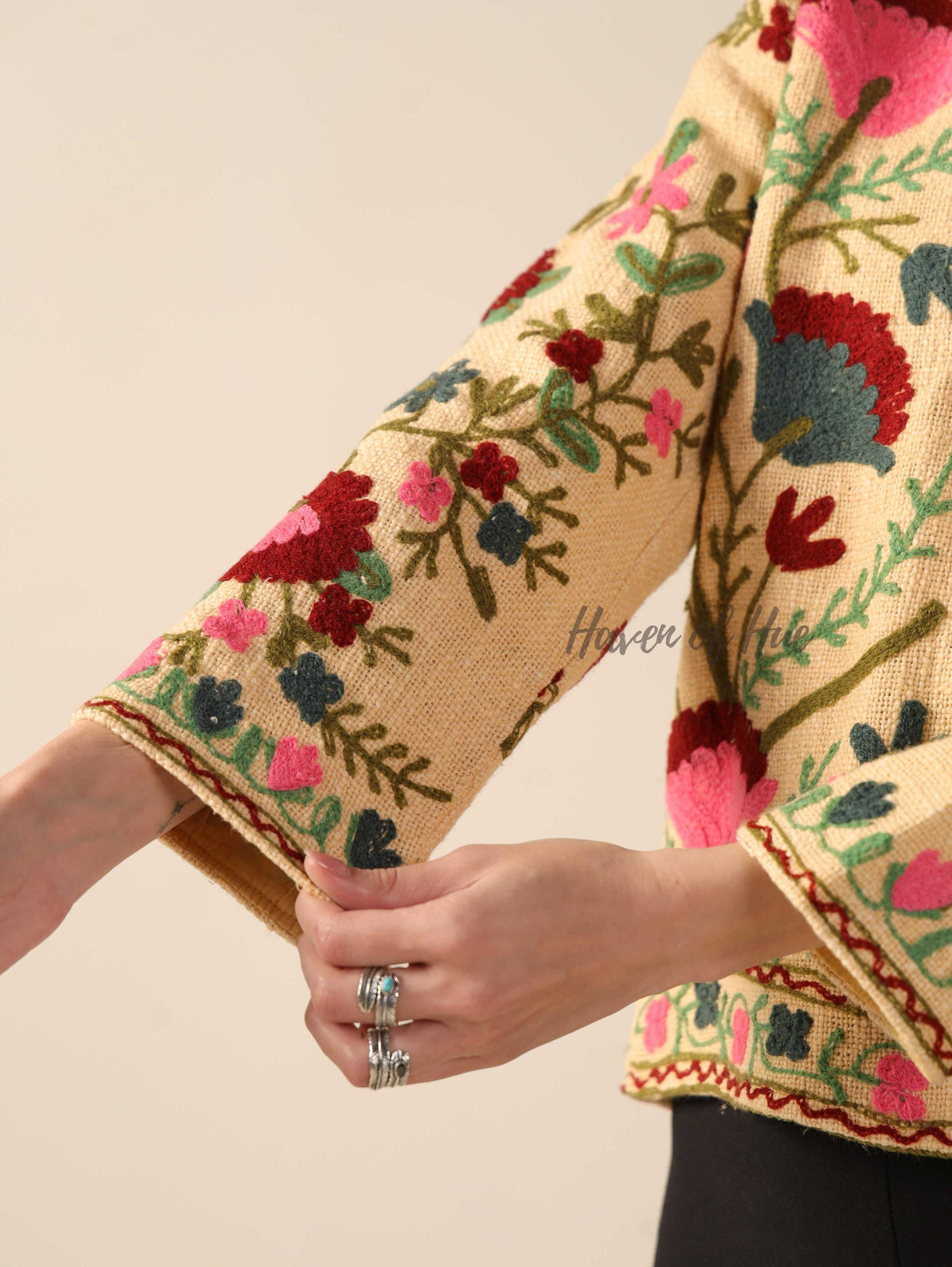 Boho Cotton Embroidered Women Jacket Suzani Floral Coat, Handmade Artisanal Winter Jacket