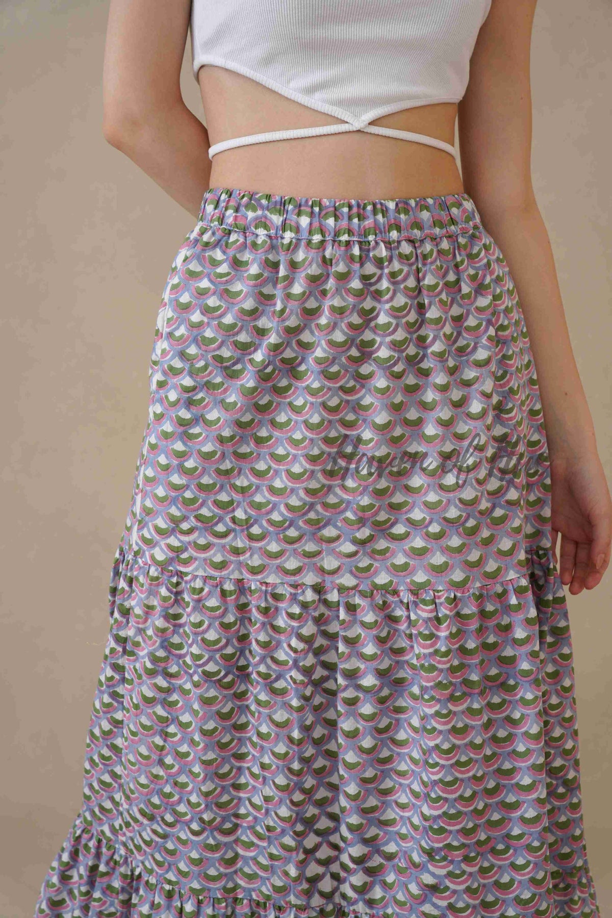 Women’s Purple Geometric Print Cotton Boho Tiered Maxi Skirt
