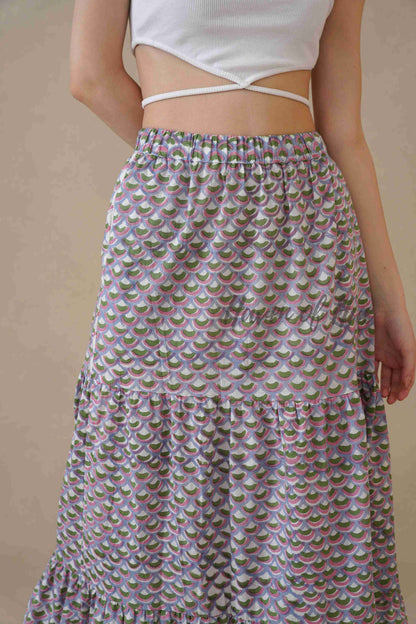 Women’s Purple Geometric Print Cotton Boho Tiered Maxi Skirt
