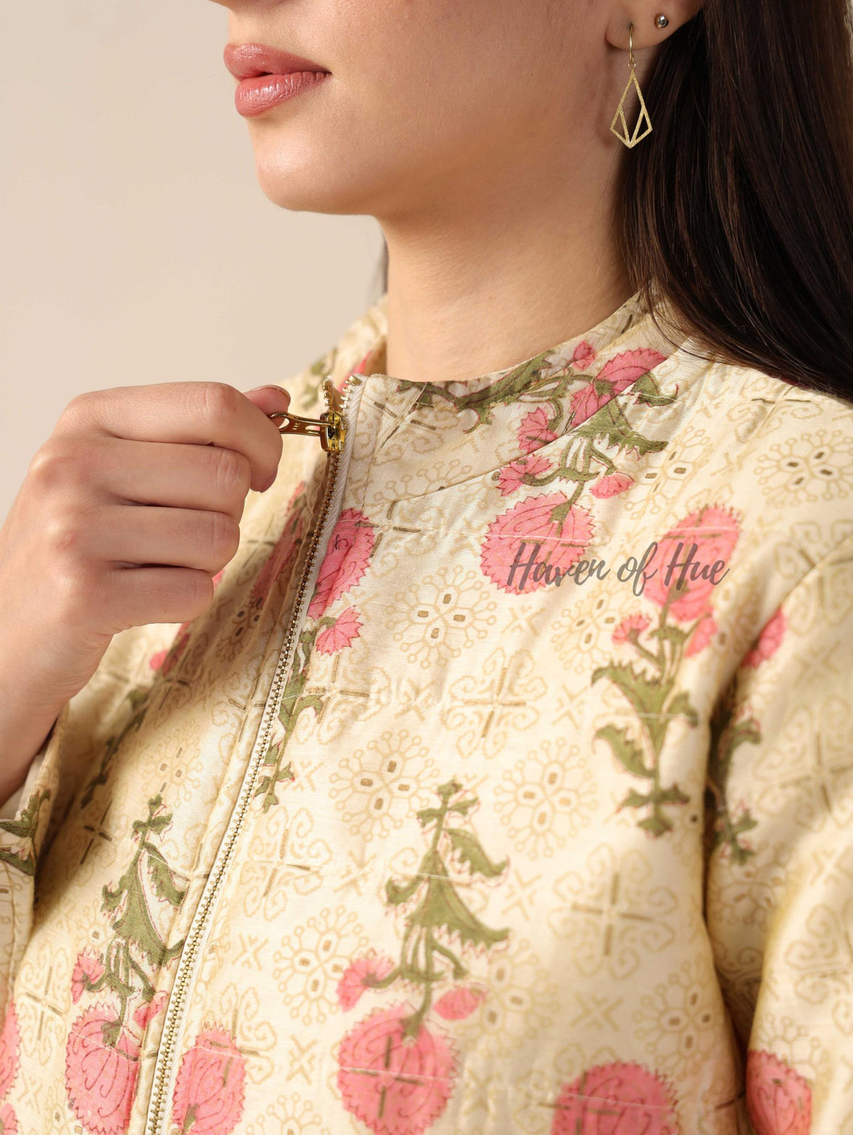 Silk Floral Printed Jacket for Women Lightweight Zip Front Silk Coat