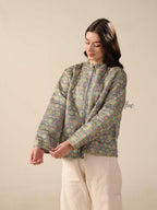 Women’s Floral Printed Silk Jacket Lightweight Zip Up Jacket