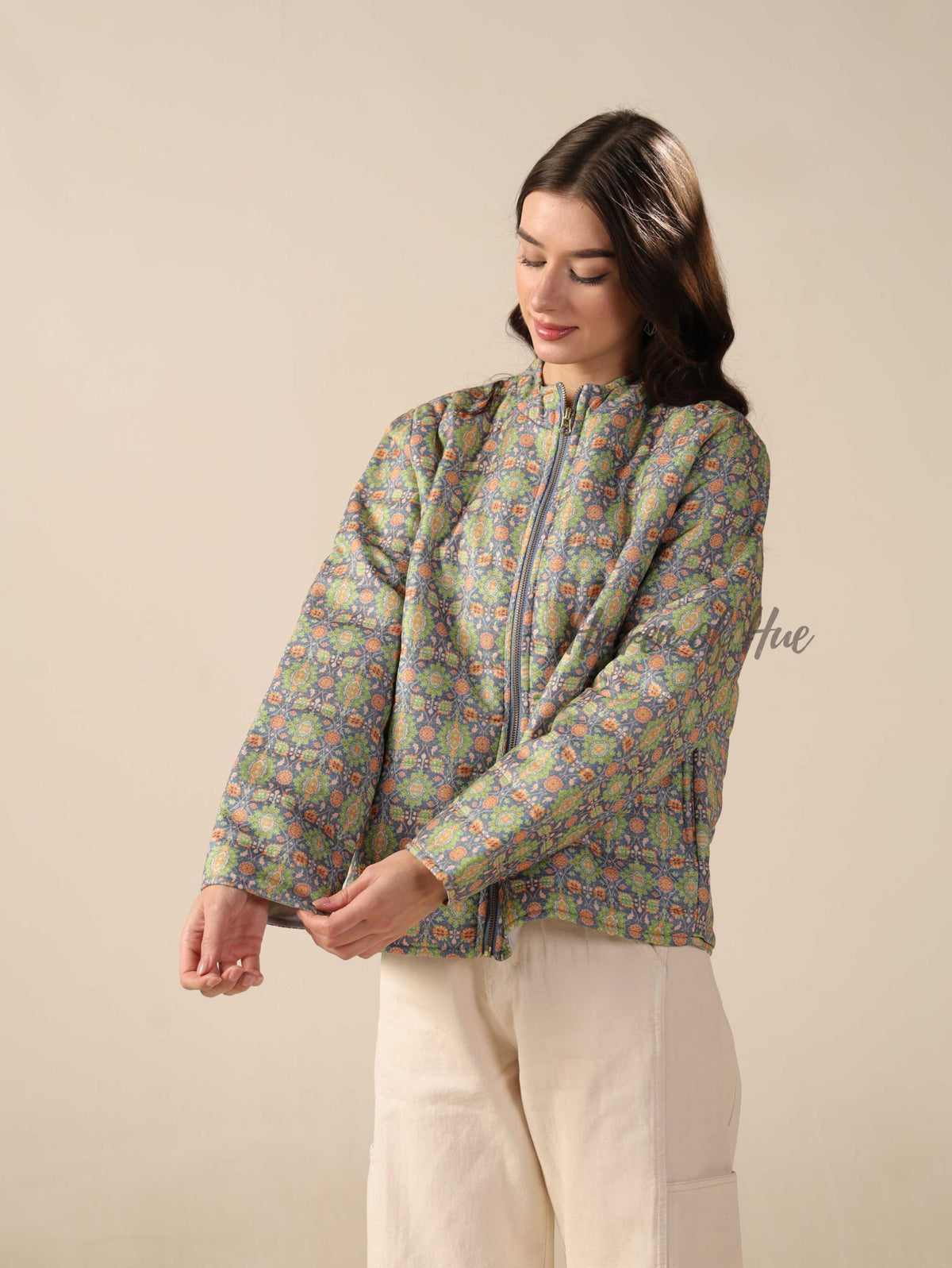 Women’s Floral Printed Silk Jacket Lightweight Zip Up Jacket