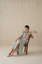 Sage Green Floral Block Print Cotton Midi Dress - Boho Summer Tiered