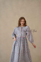 Green Full Sleeve Cotton Dress with Floral Print