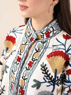 Boho Suzani Embroidered Cotton Jacket Women’s Handmade Winter Coat
