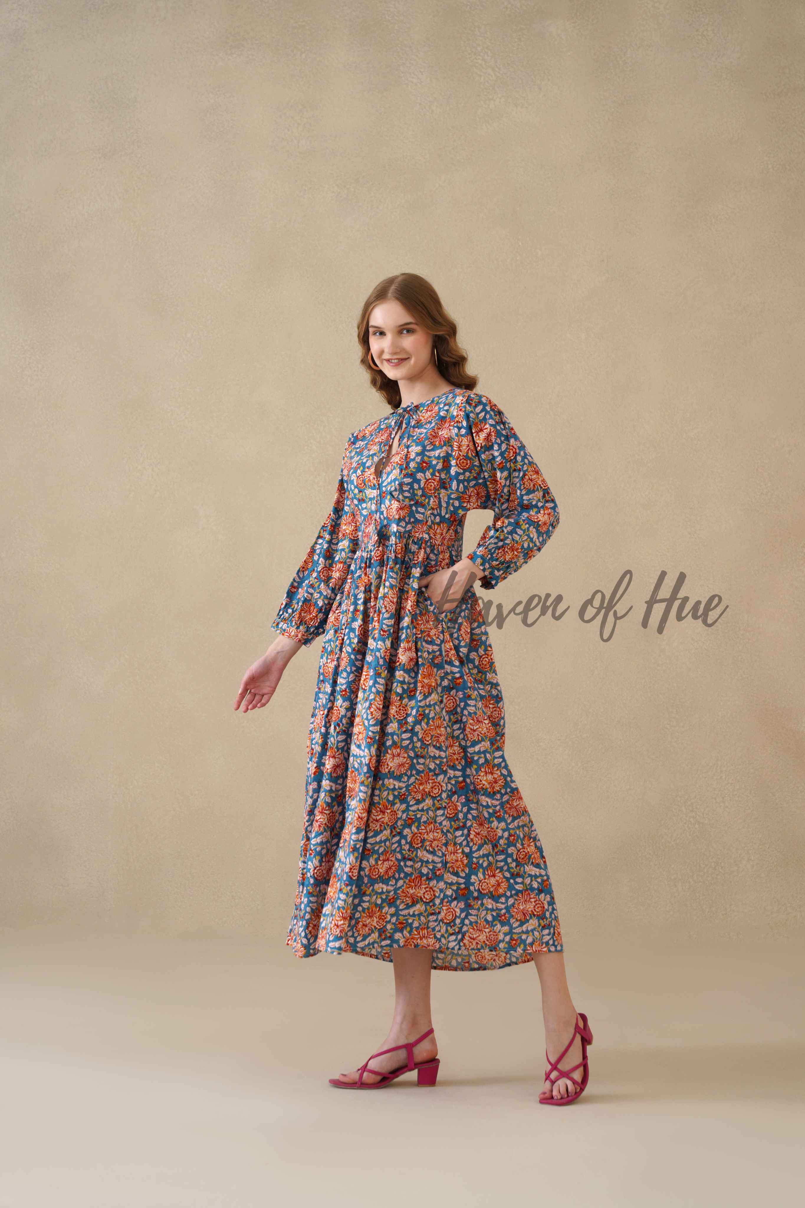 Multicolor Floral Cotton Tiered Dress – Short Sleeve Boho Midi