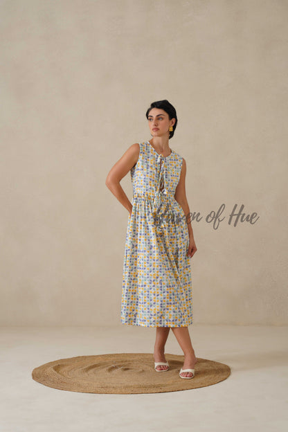 Cotton Midi Dress Sleeveless Boho Geometric Print Summer Sundress for Women - Relaxed Fit Casual A-Line Dress