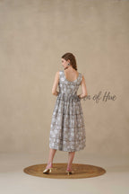 Grey Sleeveless Cotton Dress with Artisan Block Print