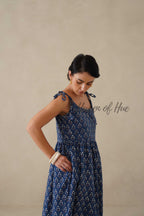 Navy Floral Cotton Dress | Tie Shoulder Summer Midi Dress