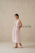 Check Cotton Midi Dress for Women, Orange Sleeveless Summer Sundress