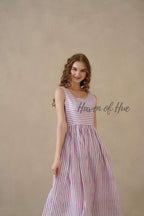 Purple Sleeveless Cotton Dress with Nautical Stripe Print