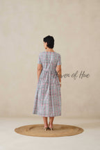 White Floral Striped Cotton Midi Dress - Teal Boho Summer Dress