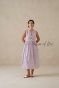 Striped Cotton Midi Dress for Women, Purple Sleeveless Summer Sundress