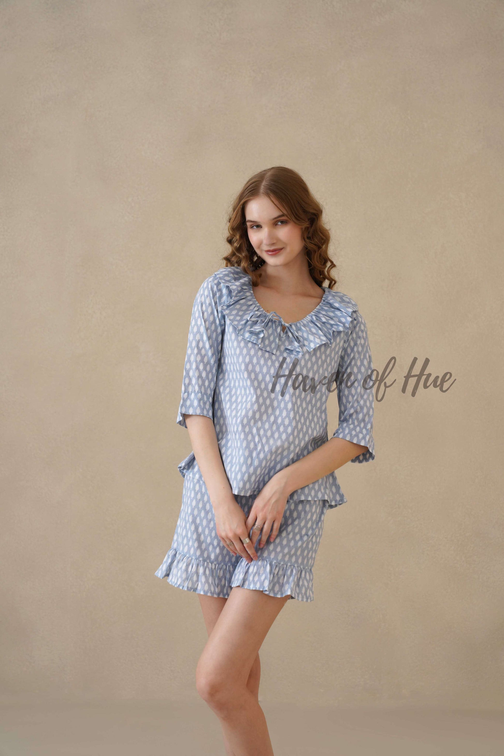 Blue Hand Block Print Cotton Floral Co-ord Set