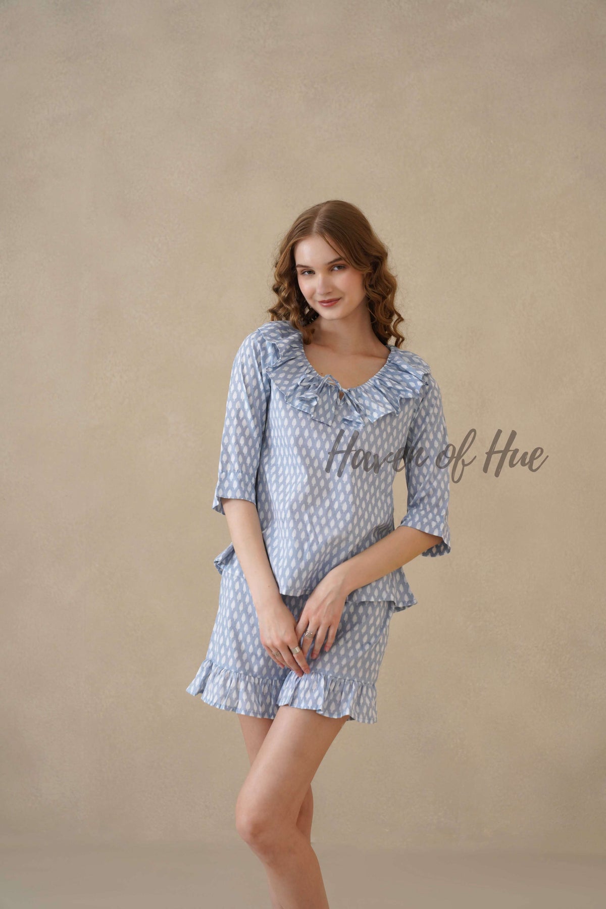 Blue Hand Block Print Cotton Floral Co-ord Set