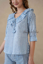 Blue Stripe Hand Block Print Cotton Co-ord Set