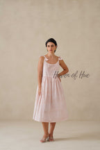 Cotton Midi Dress Summer Gingham Plaid Tie-Strap A-Line Casual Sun Dress - Red & White