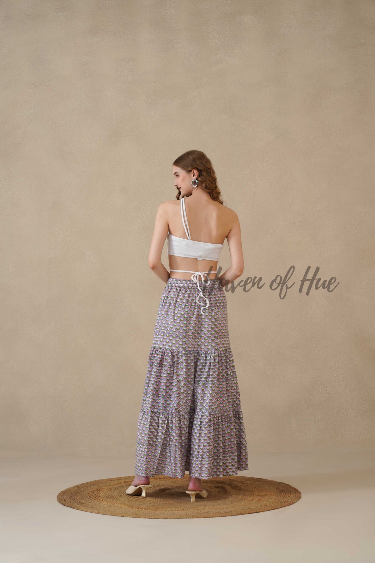 Women’s Purple Geometric Print Cotton Boho Tiered Maxi Skirt