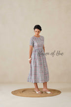 White Floral Striped Cotton Midi Dress - Teal Boho Summer Dress