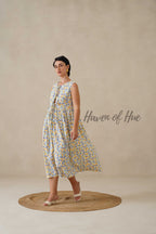 Cotton Midi Dress Sleeveless Boho Geometric Print Summer Sundress for Women - Relaxed Fit Casual A-Line Dress