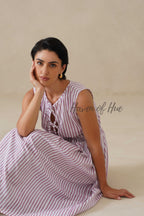 Striped Cotton Midi Dress for Women, Purple Sleeveless Summer Sundress