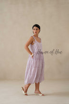 Purple Striped Cotton Dress | Tie Shoulder Summer Midi Dress