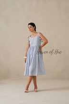 Blue Printed Cotton Dress | Tie Shoulder Summer Midi Dress
