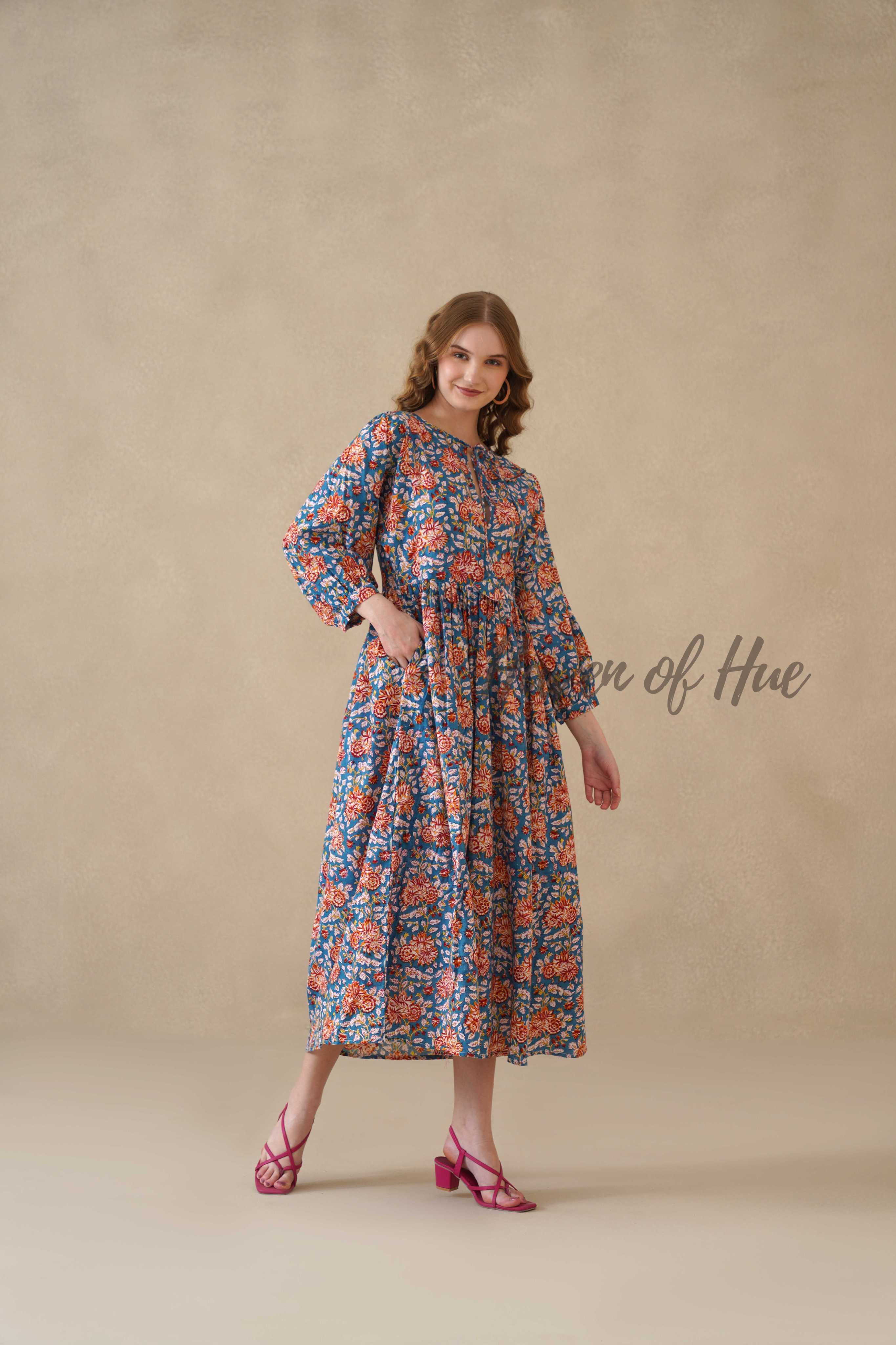Multicolor Floral Cotton Tiered Dress – Short Sleeve Boho Midi