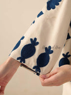 Women's Cream Suzani Velvet Jacket Navy Blue Embroidered Boho Minimalist Coat