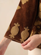 Women's Brown Suzani Velvet Jacket Gold Embroidered Boho Minimalist Fall Coat