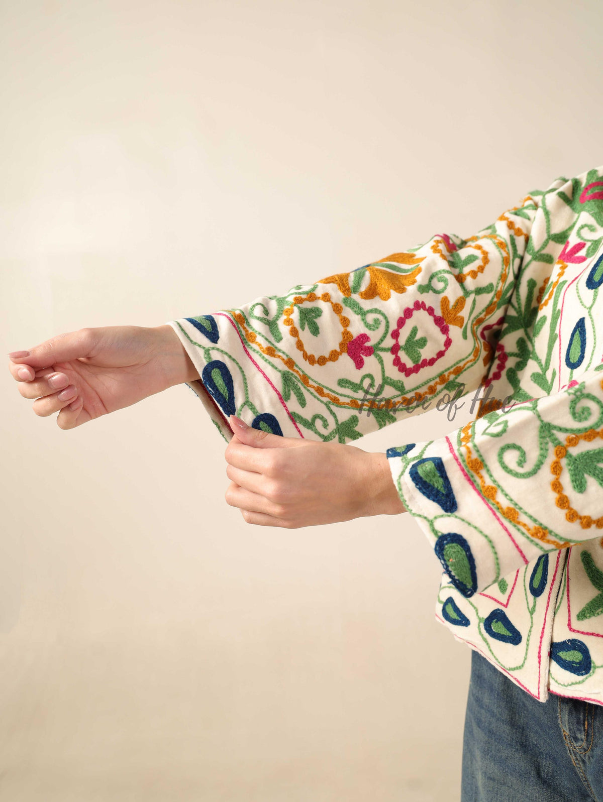 Women's Hand-Embroidered Suzani Velvet Jacket Boho Floral Artisanal Chic Outerwear