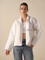 Women's Lightweight White Cotton Embroidered Casual Open Front Jacket
