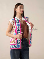 Women’s Embroidered Cotton Suzani Jacket Vest Boho Sleeveless Jacket