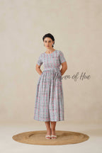 White Floral Striped Cotton Midi Dress - Teal Boho Summer Dress