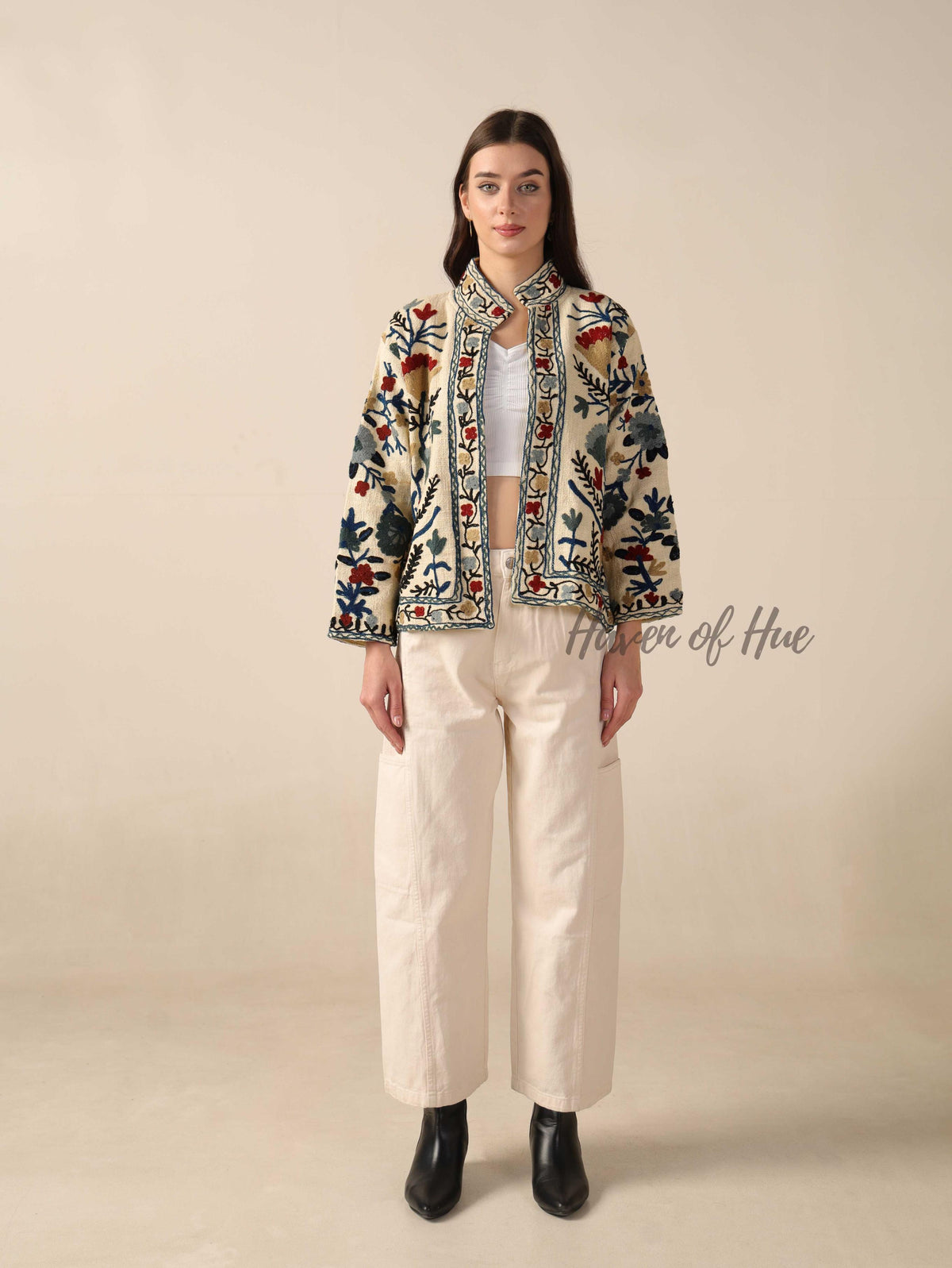 Suzani Embroidered Cotton Jacket Coat for Women Boho Handmade TNT Fabric Ethnic Winter Jacket