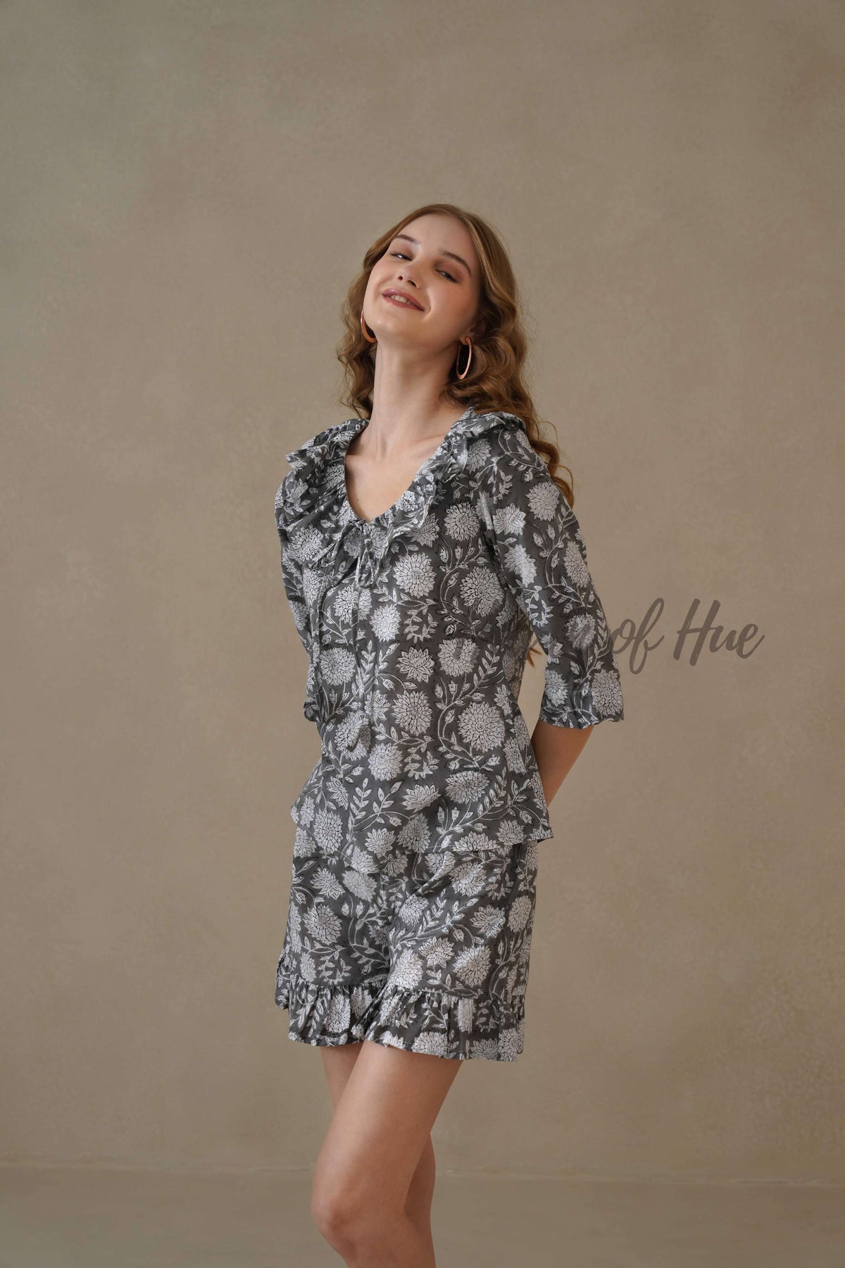 Black Hand Block Print Cotton Floral Co-ord Set